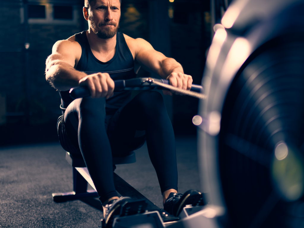Member rowing on a Concept2 rower during a 2K row at Cristini Athletics
